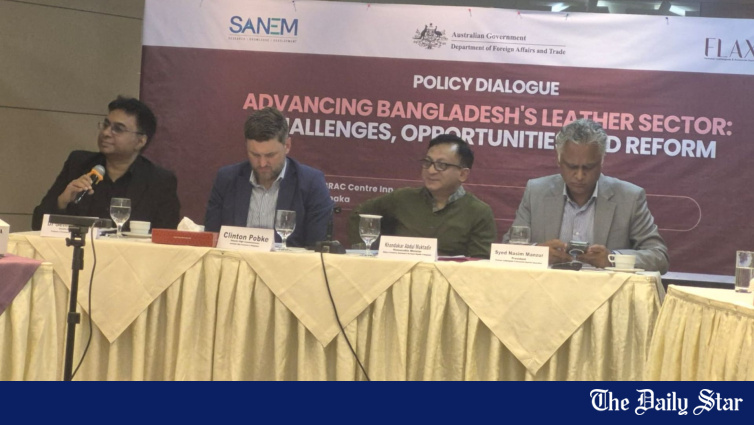 FLAXA President Syed Nasim Manzur speaking at leather sector policy dialogue on 5 billion dollar export target by 2030
