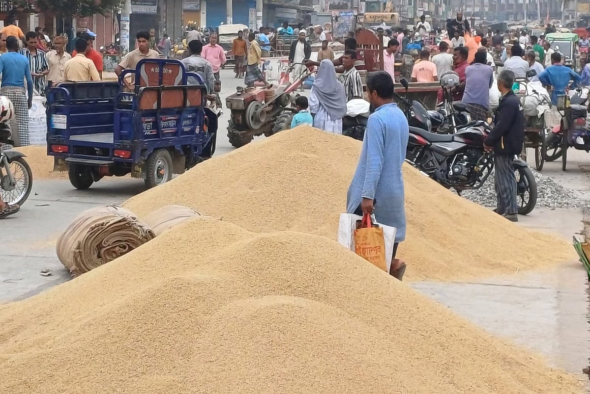 Bangladesh farmers selling paddy at Naogaon market at low prices causing losses