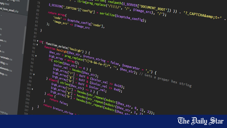 Programmer reviewing PHP code on screen as Bangladesh's cyber agency warns organisations still run outdated versions