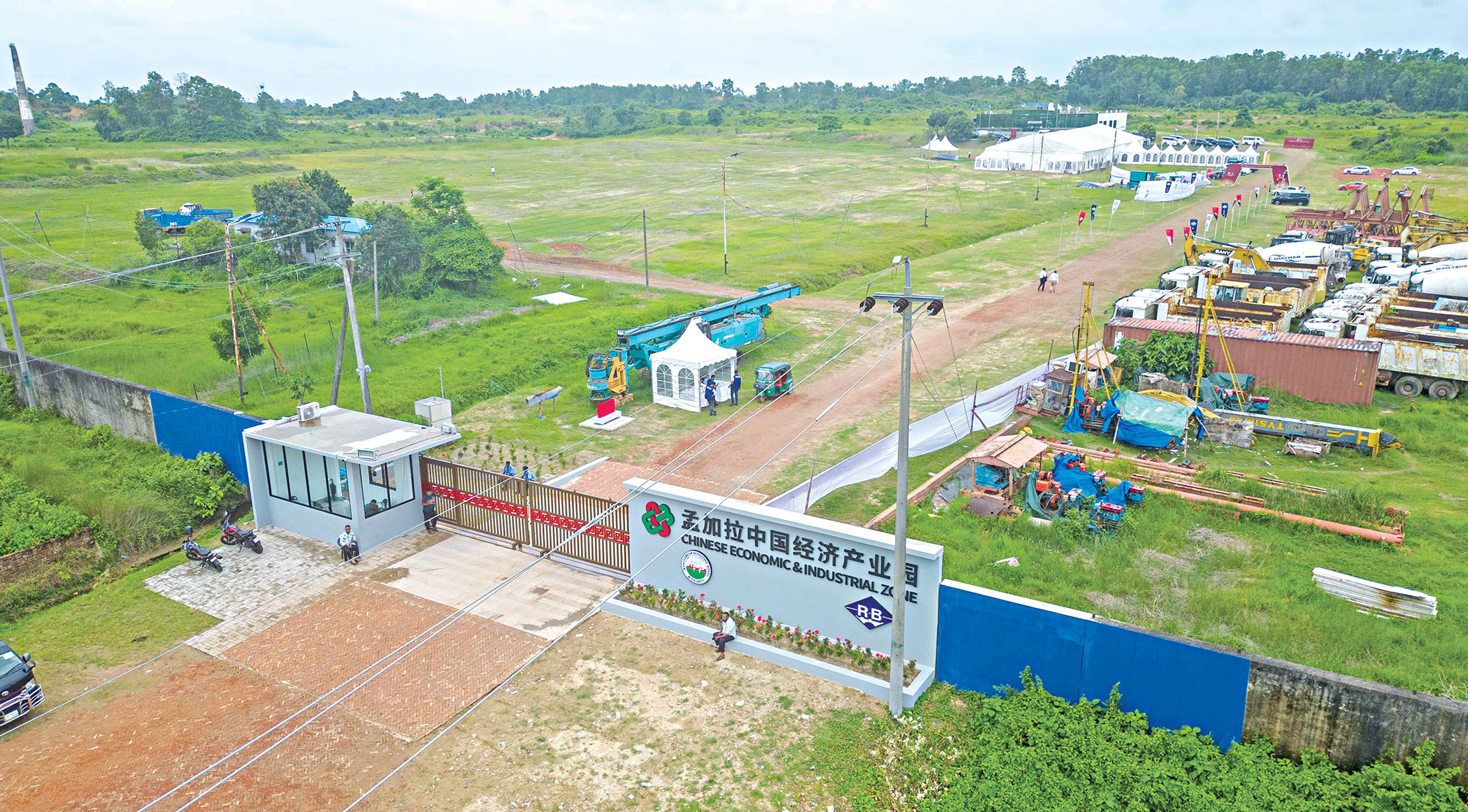 Bangladesh and China flags at the construction launch ceremony of China Economic and Industrial Zone in Chattogram Anwara