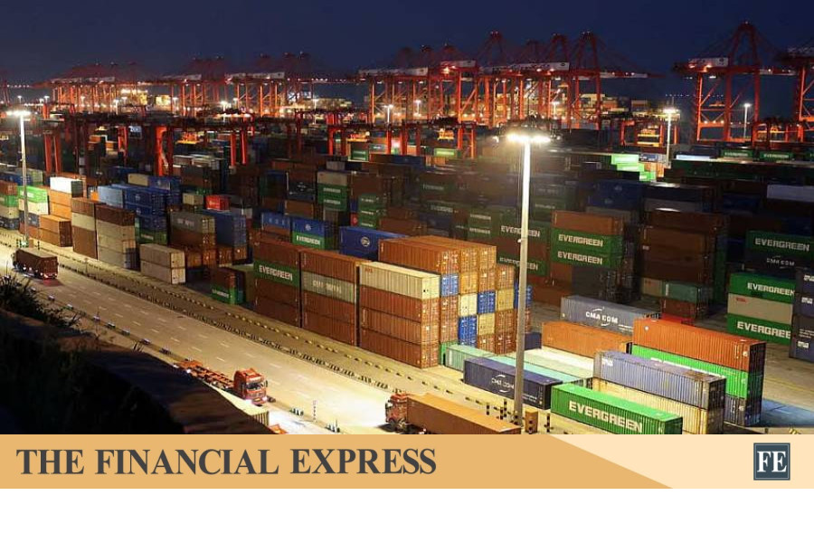 Shipping containers at Yangshan Port Shanghai China as US imposes forced labour tariffs on 60 trading partners including China and Bangladesh
