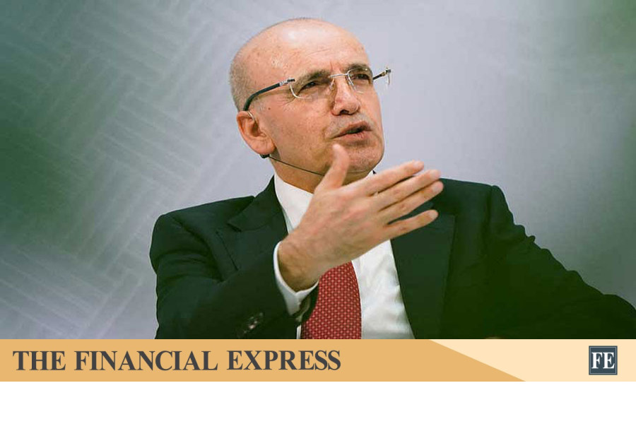 Turkey's Finance Minister Mehmet Simsek speaks during a session at the IMF/World Bank 2026 Spring Meetings in Washington, DC, US, April 17, 2026. REUTERS/Elizabeth Frantz