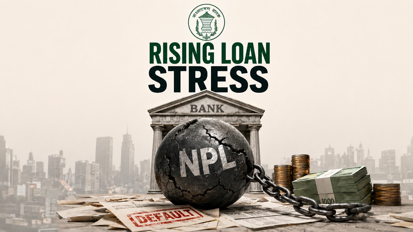 Bangladesh banking sector NPL data showing Islamic banks at 58.4% and fourth-generation banks at 52.2% in March 2026 with liquidity crisis indicators